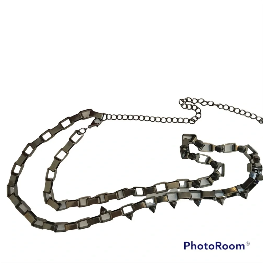 Punk Spiked Block Chain Choker Necklace